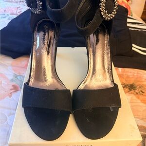 Spring Step Black Heels with Embellished Ankle Straps